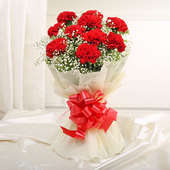 10 Red Carnations - Buy red flowers online in bunch
